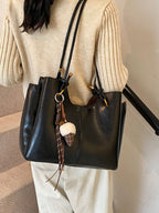 Women's Shoulder Bag Large Pu Leather Black Stylish Multifunction Handbag