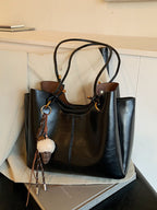 Women's Shoulder Bag Large Pu Leather Black Stylish Multifunction Handbag