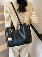 Women's Shoulder Bag Large Pu Leather Black Stylish Multifunction Handbag