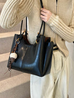 Women's Shoulder Bag Large Pu Leather Black Stylish Multifunction Handbag