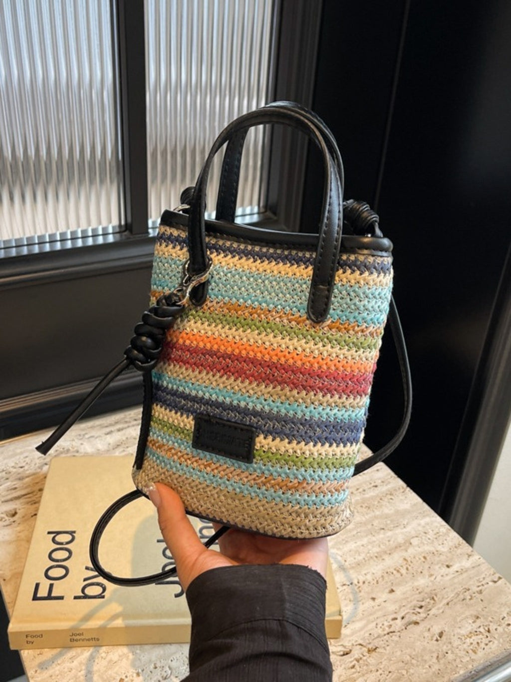 Straw Woven Mini Crossbody Bag Colrorful Striped Boho Casual Beach Zip Purse