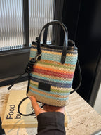 Straw Woven Mini Crossbody Bag Colrorful Striped Boho Casual Beach Zip Purse