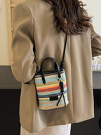 Straw Woven Mini Crossbody Bag Colrorful Striped Boho Casual Beach Zip Purse