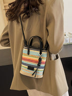 Straw Woven Mini Crossbody Bag Colrorful Striped Boho Casual Beach Zip Purse
