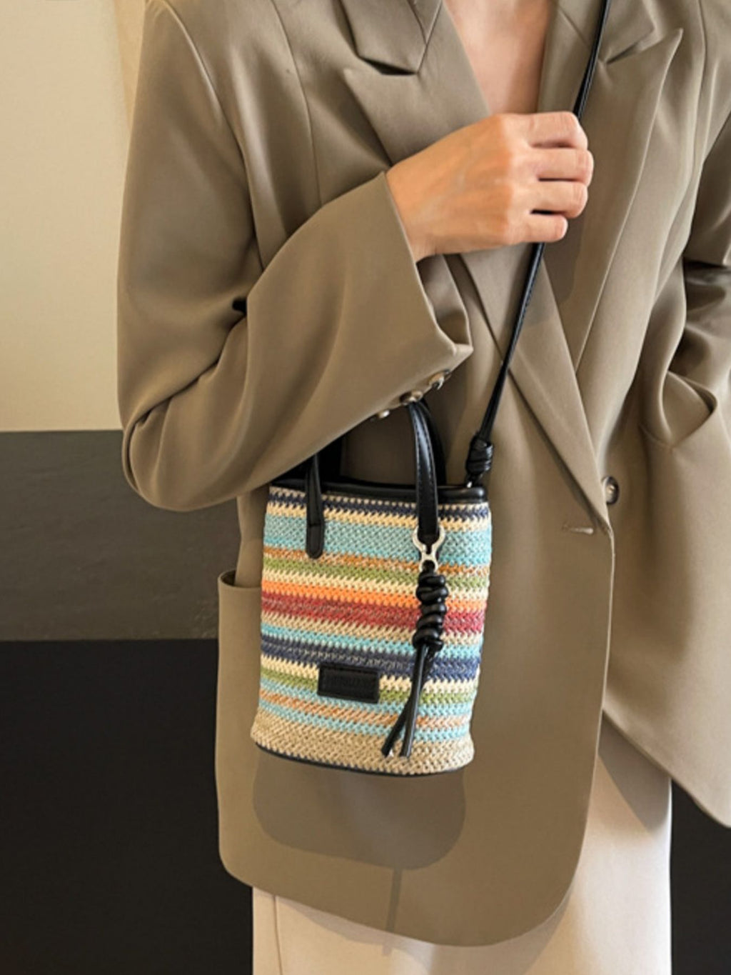 Straw Woven Mini Crossbody Bag Colrorful Striped Boho Casual Beach Zip Purse