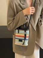 Straw Woven Mini Crossbody Bag Colrorful Striped Boho Casual Beach Zip Purse