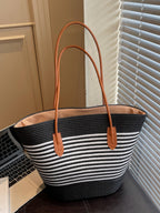 Straw Striped Woven Shoulder Bag Women's Casual Summer Beach Handbags