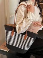 Straw Striped Woven Shoulder Bag Women's Casual Summer Beach Handbags