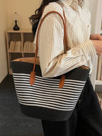 Straw Striped Woven Shoulder Bag Women's Casual Summer Beach Handbags