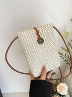 Straw Woven Texture Mini Crossbody Bag Women's Summer Off White Purses