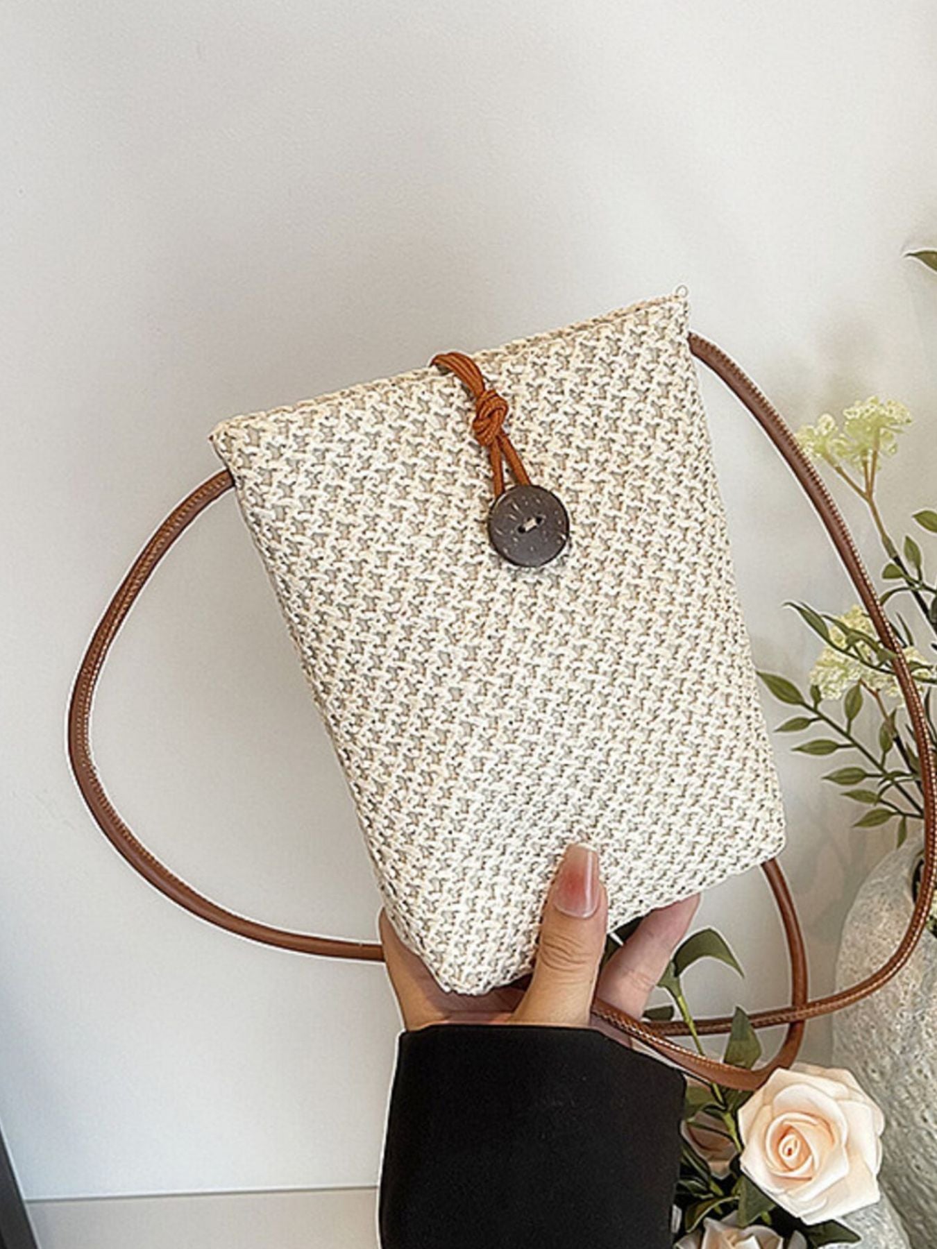 Straw Woven Texture Mini Crossbody Bag Women's Summer Off White Purses