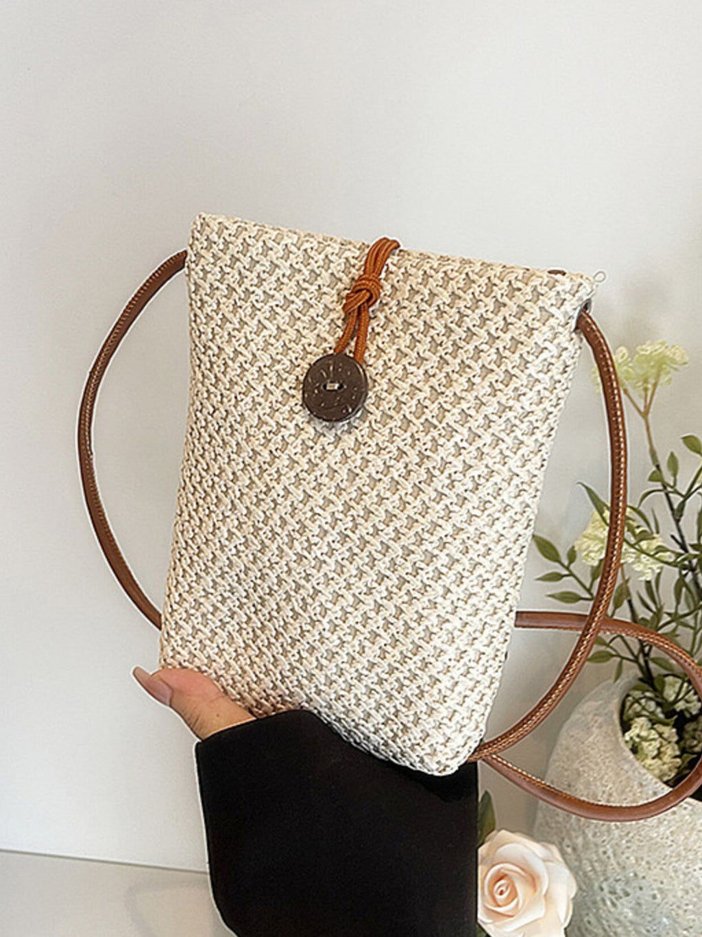 Straw Woven Texture Mini Crossbody Bag Women's Summer Off White Purses