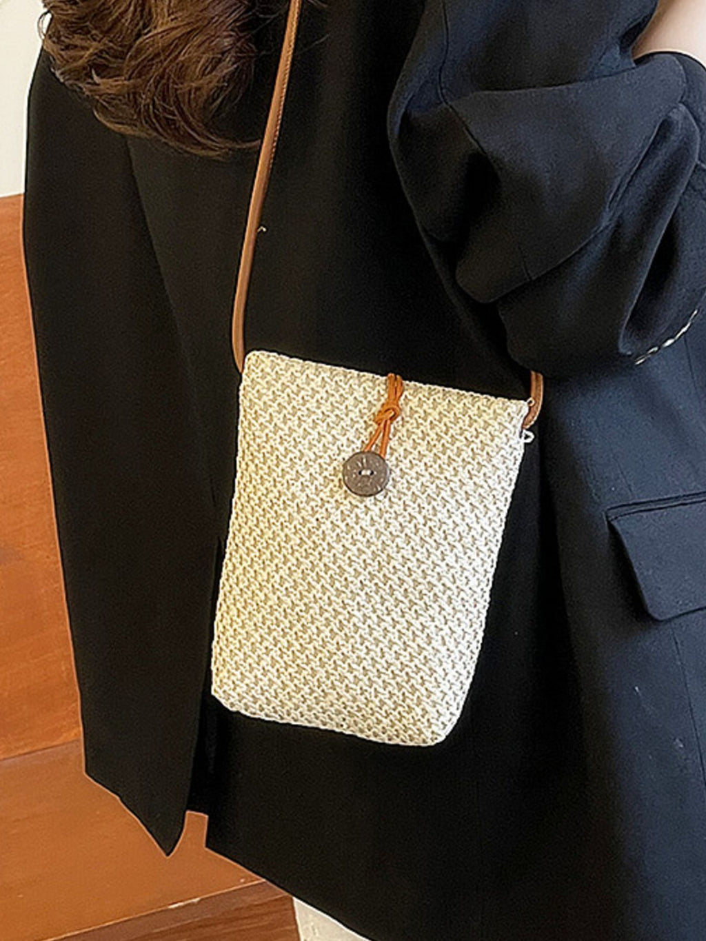 Straw Woven Texture Mini Crossbody Bag Women's Summer Off White Purses