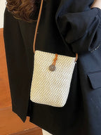 Straw Woven Texture Mini Crossbody Bag Women's Summer Off White Purses