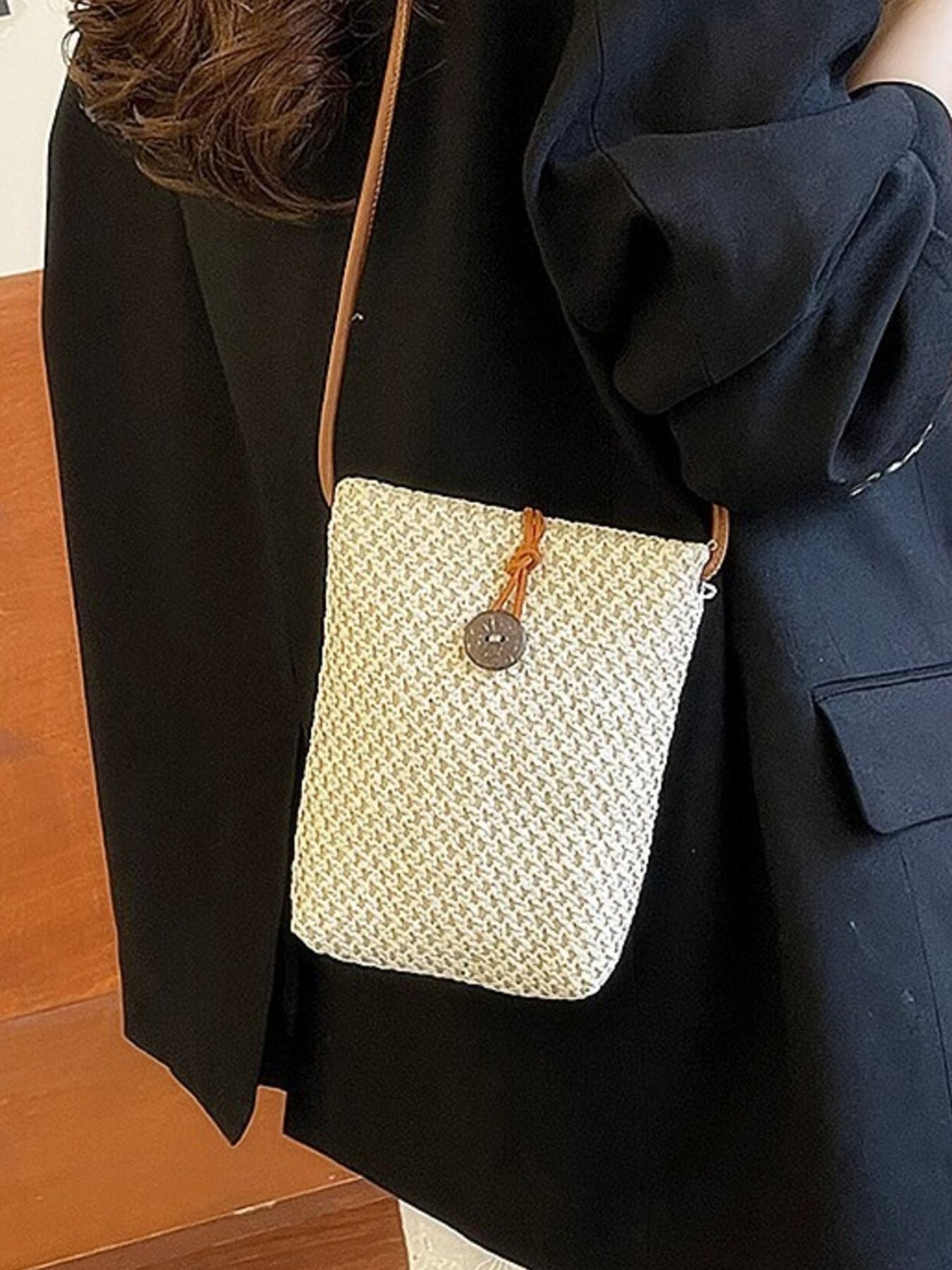 Straw Woven Texture Mini Crossbody Bag Women's Summer Off White Purses