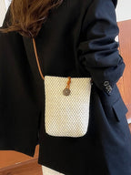 Straw Woven Texture Mini Crossbody Bag Women's Summer Off White Purses