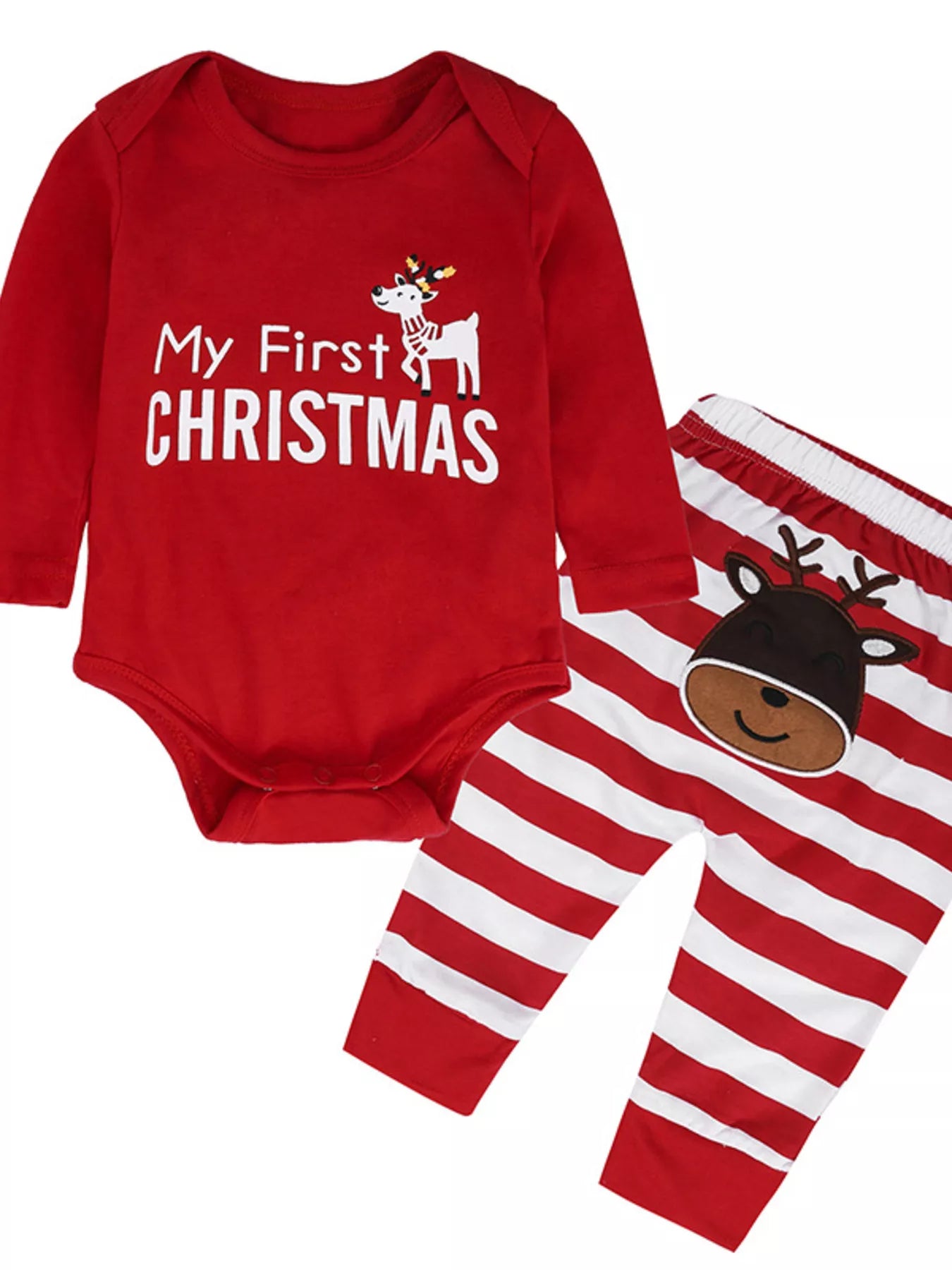 Baby Outfit Set My First Christmas Reindeer Red Cotton Children's 2 Pcs Red Baby_Outfit_Set_My_First_Christmas_Reindeer_Red_Cotton_Children_s_2_Pcs Trendsi