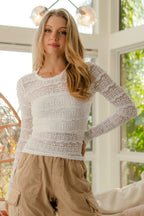 BiBi Lace Blouse Floral Off White Ruffles Flower Long Sleeve Casual Top