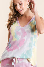 BiBi Tie Dye Casual Tank Top Cotton Sleeveless French Terry Loose Blouse