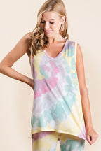 BiBi Tie Dye Casual Tank Top Cotton Sleeveless French Terry Loose Blouse