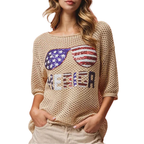 BiBi Sequin Top Open‑Knit American Flag Sunglasses Lightweight Short Sleeve