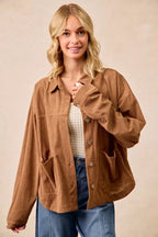 BiBi Corduroy Womens Shacket Camel Relaxed Fit with Back Pleat CAMEL BiBi_Corduroy_Womens_Shacket_Camel_Relaxed_Fit_with_Back_Pleat Trendsi