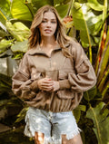 BiBi Fleece Pullover Womens Mocha Half Zip Vintage Washed Half Zip Top MOCHA BiBi_Fleece_Pullover_Womens_Mocha_Half_Zip_Vintage_Washed_Half_Zip_Top Trendsi