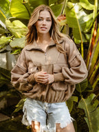 BiBi Fleece Pullover Womens Mocha Half Zip Vintage Washed Half Zip Top MOCHA BiBi_Fleece_Pullover_Womens_Mocha_Half_Zip_Vintage_Washed_Half_Zip_Top Trendsi