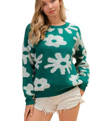 BiBi Flower Pattern Long Sleeve Sweater Top – Women’s Floral Knit Pullover - STYLEINGER