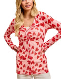 BiBi Button Down Heart Printed Mesh Shirt with Ruched Front
