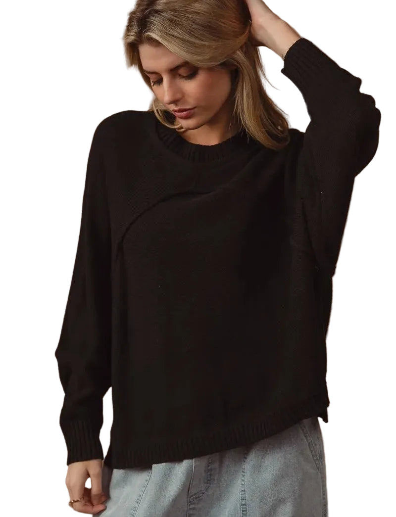 BiBi Knit Top Women Casual Black Raw Edge Arch Detailed Ribbed Cut‑Out Trendy - Styleinger