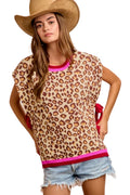 BiBi Leopard Print Sweater Vest Top with Side Tie Detail | Styleinger