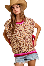 BiBi Leopard Print Sweater Vest Top with Side Tie Detail | Styleinger