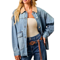 BiBi Oversized Denim Jacket Western Style Light Washed Long Sleeve Lightweight Trucker