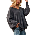 BiBi Oversized Sweatshirt Ash Black Mineral Wash V-Neck French Terry Top