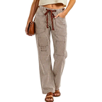 BiBi Gestreifte Buggy Pants Lässige Aufgesetzte Taschen Vorne Kordelzug in der Taille Baumwoll-Twill