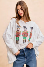 BiBi Sweatshirt Christmas Sequin Nutcrackers Embroidery Oversized Top OFF WHITE BiBi_Sweatshirt_Christmas_Sequin_Nutcrackers_Embroidery_Oversized_Top Trendsi