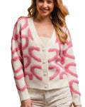 BiBi Textured Heart Cardigan Buttoned V-Neck Women Knit Sweater Button Up Coat - Styleinger