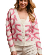 BiBi Textured Heart Cardigan Buttoned V-Neck Women Knit Sweater Button Up Coat - Styleinger