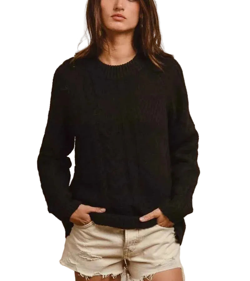 BiBi Twist Knitted Open Shoulder Sweater Women Knit Fall Winter Casual S-XL Black - STYLEINGER