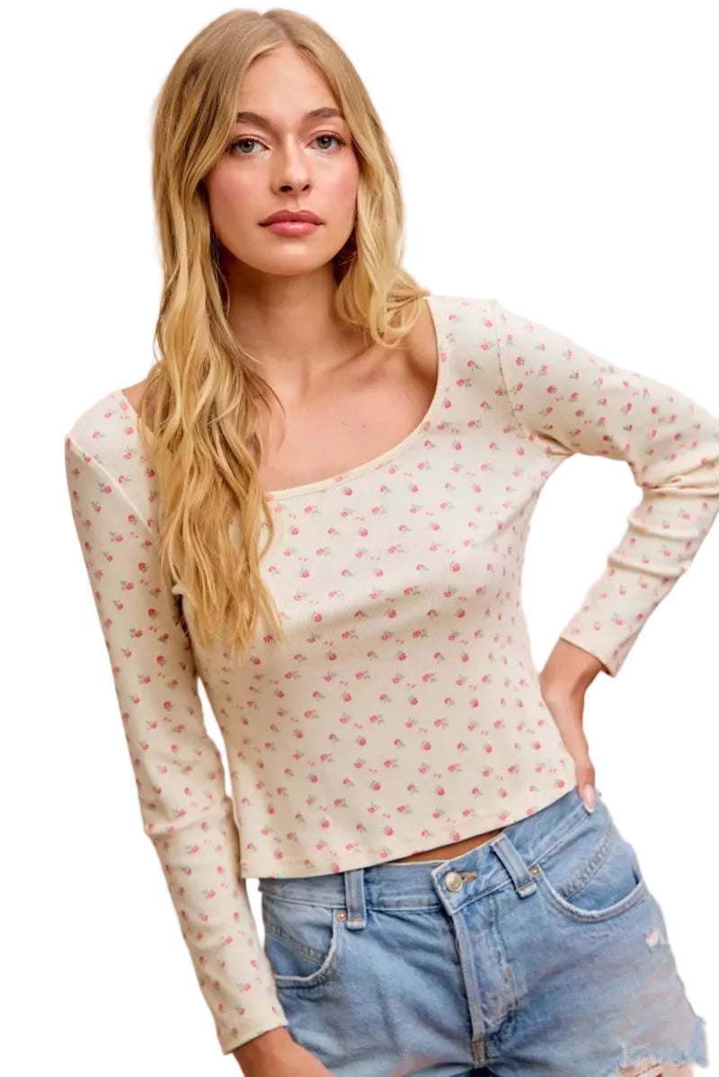 BiBi Women's Floral Print Long Sleeve Stretch Jersey Top | Styleinger