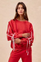 BiBi Womens Fleece Sweatshirt Red Side Lined Bow Details Top RED BiBi_Womens_Fleece_Sweatshirt_Red_Side_Lined_Bow_Details_Top Trendsi