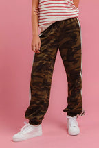 BiBi Womens Track Pants Camouflage Brown with White Side Lines CAMOUFLAGE WHITE BiBi_Womens_Track_Pants_Camouflage_Brown_with_White_Side_Lines Trendsi