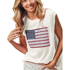 BiBi Amerikanische Flaggen Pailletten Oversized Stricktop Ärmellos Off White Locker Leicht