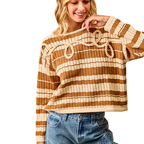 BiBi Oversized Sweater Brown Open Knit Lightweight Long Sleeve Loose Pullover