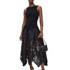 Black Midi Party Dress Crochet Skirt Sleeveless Ribbed Tank Cut Out Backless