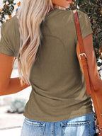 Women's Casual T-Shirt V-Neck Button Short Sleeve Summer Blouse S-3XL