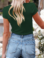 Women's Casual T-Shirt V-Neck Button Short Sleeve Summer Blouse S-3XL