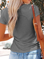 Women's Casual T-Shirt V-Neck Button Short Sleeve Summer Blouse S-3XL