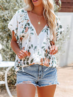 Women's Floral Blouse Caual V-Neck Tied Ruffle Short Sleeve Summer Top